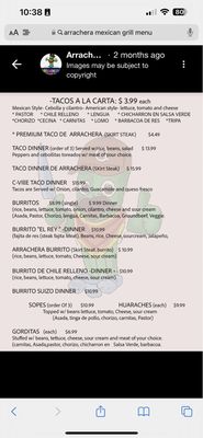 Menu photo 5 Arrachera Mexican Grill Carpentersville, IL