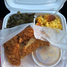 Ah classic tenders, Mac and cheese, and collards Ah classic tenders, Mac and cheese, and collards