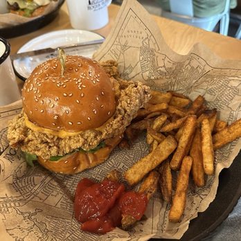 Rogue Island Local Kitchen & Bar - Fried chicken sandwich with amazeballs seasoned fries! This was the winner! - New American Near Me - Providence, Rhode Island Rogue Island Local Kitchen & Bar - Fried chicken sandwich with amazeballs seasoned fries! This was the winner! - New American Near Me - Providence, Rhode Island