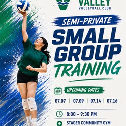 Semi-Private volleyball lessons available on July 8, 9, 14 and 16 evenings at Stager gym