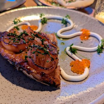 Banshee - Shallot Tart Tatin. $15. Whipped brebis cheese, salmon roe, chervil. - New American Near Me - Atlanta, Georgia