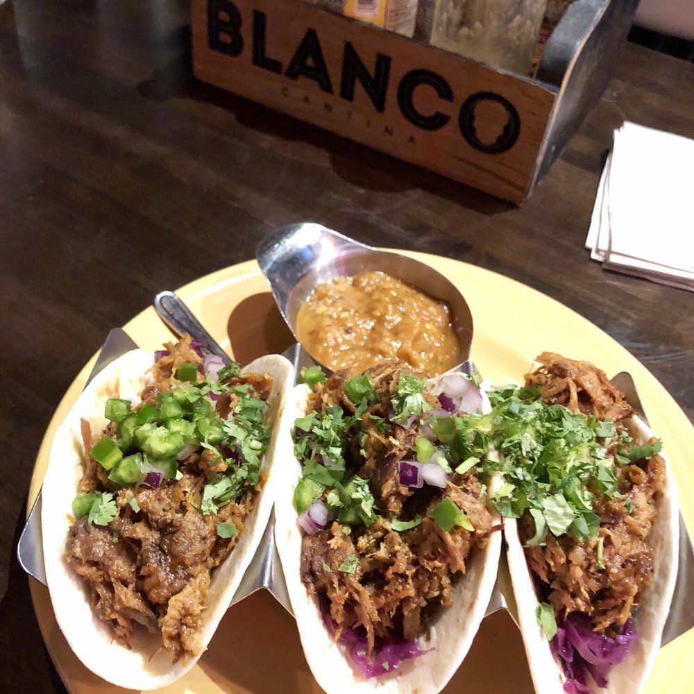 Pulled pork tacos with a side of salsa