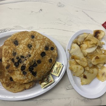 McLean's Restaurant - Blueberry pancakes with home fries. - American Near Me - Richmond, Virginia