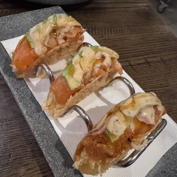 Boathouse Asian Eatery - Tacolicious with salmon instead of spicy tuna - Japanese Near Me - Rohnert Park, California Boathouse Asian Eatery - Tacolicious with salmon instead of spicy tuna - Japanese Near Me - Rohnert Park, California