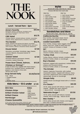 Menu photo 1 The Nook Lewistown, PA