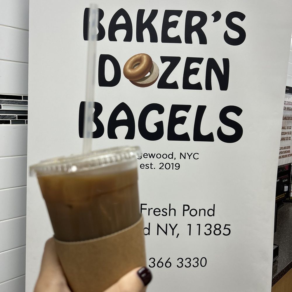 Bakers Dozen Bagels - Regular Medium Iced Coffee 24oz - Bagels Near Me - Ridgewood, New York