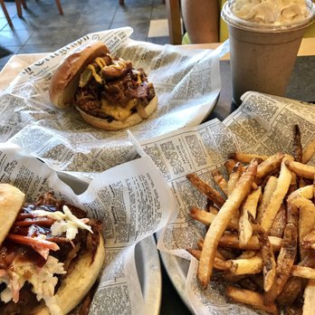 Manzo's Burger - Pictures: pulled pork sandwich and the bourbon with medium fries and Oreo milkshake . - Burgers Near Me - Chicago, Illinois