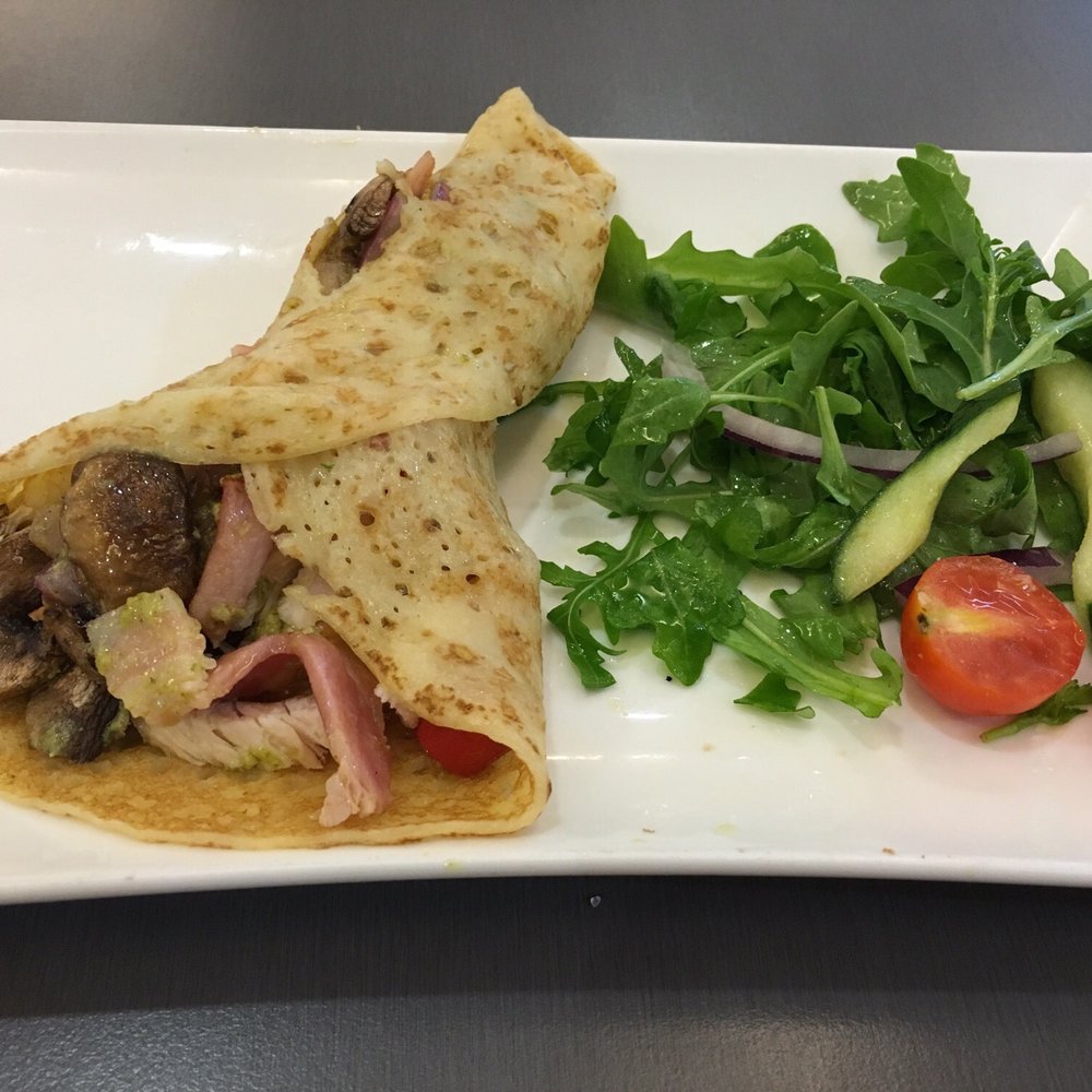 The Coffee Club - Chicken, Bacon & Basil Pesto Crepe - nice but much smaller than the same dish at Sandgate Coffee Club - Restaurants Near Me - Chermside, QLD The Coffee Club - Chicken, Bacon & Basil Pesto Crepe - nice but much smaller than the same dish at Sandgate Coffee Club - Restaurants Near Me - Chermside, QLD