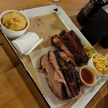 Stiles Switch BBQ & Brew - Brisket, ribs with mac and cheese, corn casserole, and pickles - Barbeque Near Me - Austin, Texas