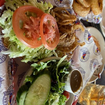 Tides Tavern - BBB burger with salad, onion rings, and old fashioned. - Pubs Near Me - Gig Harbor, Washington Tides Tavern - BBB burger with salad, onion rings, and old fashioned. - Pubs Near Me - Gig Harbor, Washington