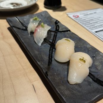 Ootoro Bar - Deep sea scallop and white fish (part of sushi set A) - Japanese Near Me - Tustin, California Ootoro Bar - Deep sea scallop and white fish (part of sushi set A) - Japanese Near Me - Tustin, California