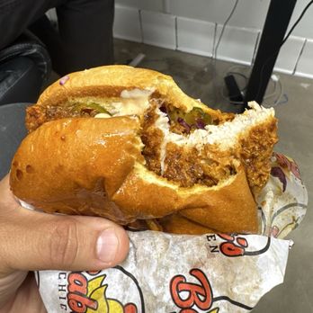 Baba’s Hot Chicken - Juicy hot chicken sandwich with pickles. It was so good! - Chicken Shop Near Me - Redlands, California