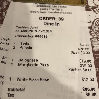 The UxLocale - The bill - Italian Near Me - Uxbridge, Massachusetts The UxLocale - The bill - Italian Near Me - Uxbridge, Massachusetts