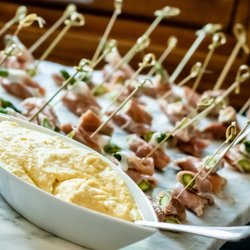 The FoodSmiths Catering - Prosciutto wrapped asparagus. Hummus.