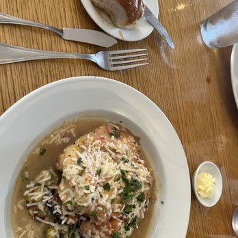 Brimont Bistro - Delicious chicken French over grilled zucchini - bread is served with dinner (notice the butter knife - very cool!) - Caterers Near Me - Webster, New York