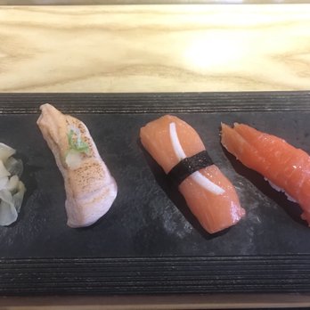 Sushi Kashiba - Right to left: salmon, king salmon, king salmon belly - Japanese Near Me - Seattle, Washington Sushi Kashiba - Right to left: salmon, king salmon, king salmon belly - Japanese Near Me - Seattle, Washington
