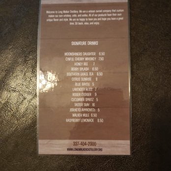 Long Walker Distillery - Signature drinks menu - Distilleries Near Me - Leesville, Louisiana