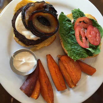 Veganized - deluxe burger with sweet potato wedges - Vegan Near Me - New Brunswick, New Jersey Veganized - deluxe burger with sweet potato wedges - Vegan Near Me - New Brunswick, New Jersey