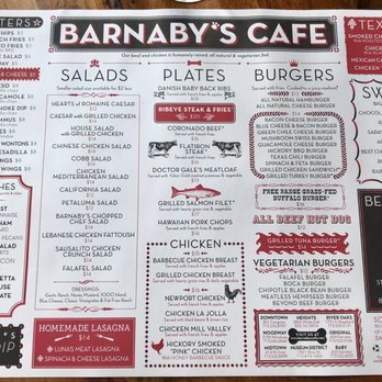 Barnaby's Cafe - Menu/placemat - American Near Me - Houston, Texas