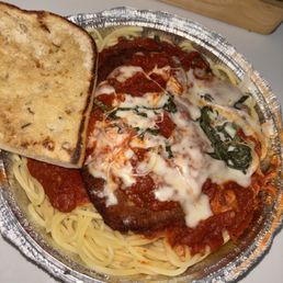 Chicken Parmigiana and garlic toast