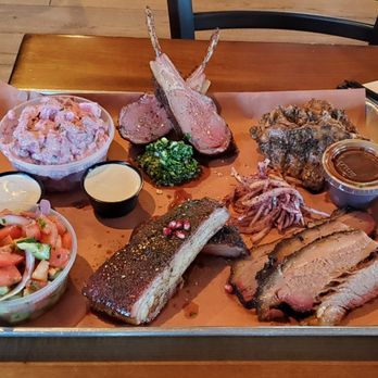 KG BBQ - Brisket, Za'atar and Pomegranate Glazed Pork Ribs, Lamb Chops, Smoked Chicken Kebab, Egyptian Baladi Salad, and Pink Buttermilk Potato Salad - Egyptian Near Me - Austin, Texas