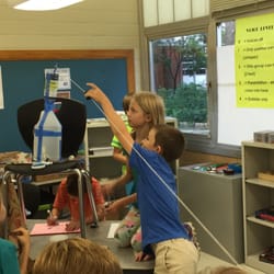 Neuron Garage - Campers collaborate to make a zipline that stretches across the room.