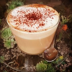 Love Juice - Cappuccino on the very cool dinosaur table