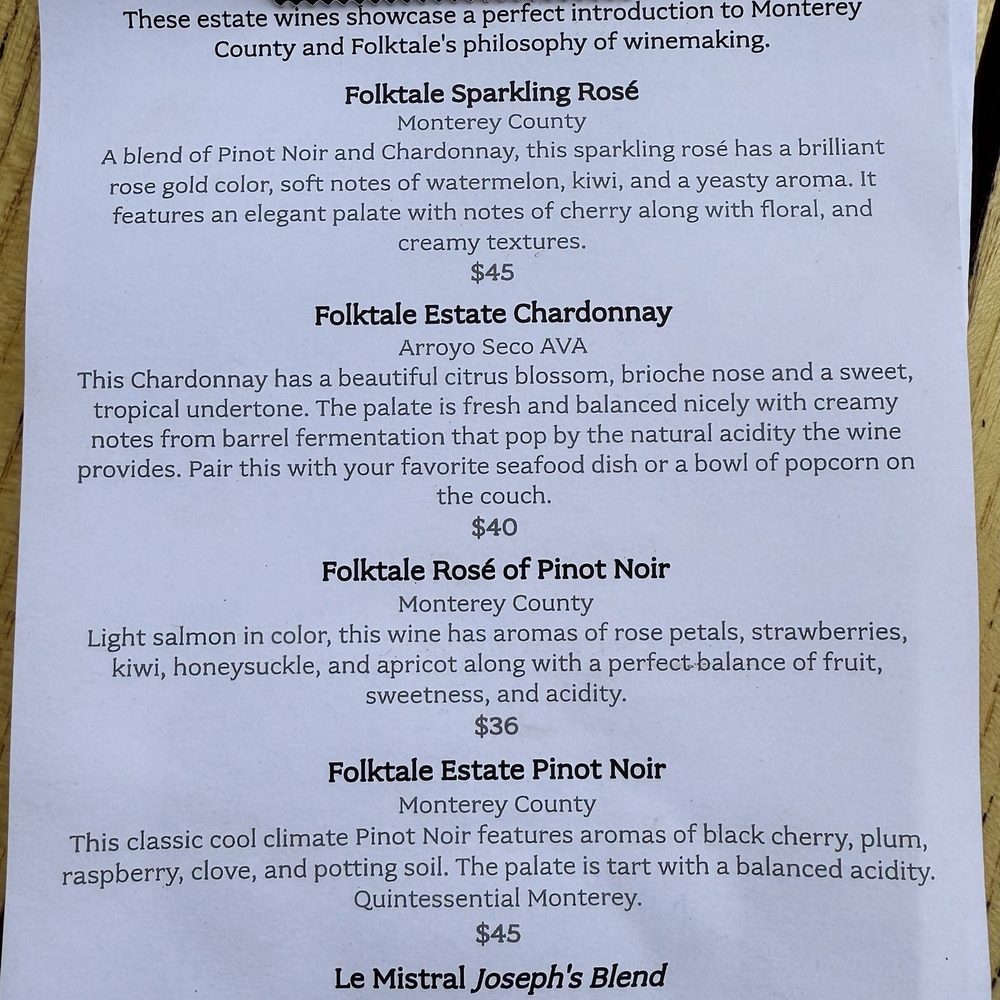 Folktale Winery - Signature flight - Wineries Near Me - Carmel, California Folktale Winery - Signature flight - Wineries Near Me - Carmel, California