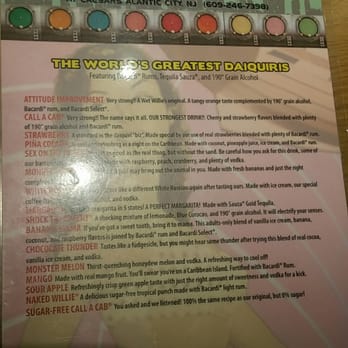 Wet Willie's - The menu! - Cocktail Bars Near Me - Atlantic City, New Jersey
