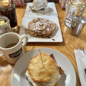 Spoons Cafe - Top: The Beast Sandwich. Middle: Cinnamon Roll Pancakes, short stack. Bottom: Jack and Diane Sandwich. - New American Near Me - Baltimore, Maryland Spoons Cafe - Top: The Beast Sandwich. Middle: Cinnamon Roll Pancakes, short stack. Bottom: Jack and Diane Sandwich. - New American Near Me - Baltimore, Maryland