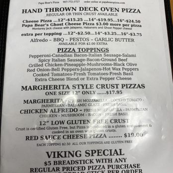 Papa Bear's Pizza - the menu for the restaurant - Pizza Near Me - Petersburg, Alaska