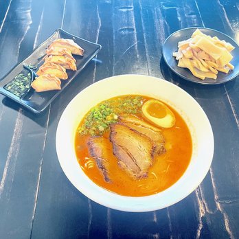 Okiboru Tsukemen & Ramen - Spicy Tonkatsu Ramen, with Gyoza and Bamboo (side orders) - Noodles Near Me - Duluth, Georgia Okiboru Tsukemen & Ramen - Spicy Tonkatsu Ramen, with Gyoza and Bamboo (side orders) - Noodles Near Me - Duluth, Georgia