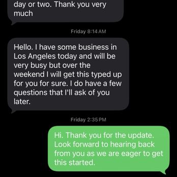 Handyman Construction - Here's where he confirmed he'd have it written up in a day or two. And then took 3 days to let me know he's too busy for it at the moment. - General Contractors Near Me