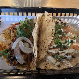 Lucha Libre Pastor Taco and Karate Shrimp Taco