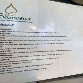 Sultan of Samosas - Ingredient list (updated) - Indian Near Me - Toronto, Ontario Sultan of Samosas - Ingredient list (updated) - Indian Near Me - Toronto, Ontario