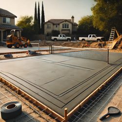 Gabion Fence & Concrete - Pickleball court