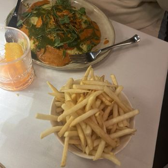 Linden - Prawns & Polenta and side of fries - New American Near Me - Los Angeles, California