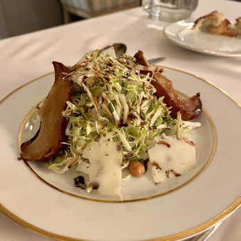 Le Souffle - Frisee Salad with Caramelized Pear & Hazelnuts - French Near Me - Carmel-by-the-Sea, California Le Souffle - Frisee Salad with Caramelized Pear & Hazelnuts - French Near Me - Carmel-by-the-Sea, California