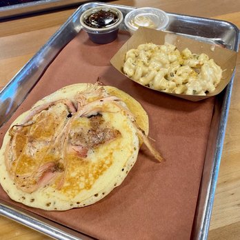 Guess Family Barbecue - Pulled pork pancakes, green Chile Mac and cheese - Barbeque Near Me - Waco, Texas Guess Family Barbecue - Pulled pork pancakes, green Chile Mac and cheese - Barbeque Near Me - Waco, Texas