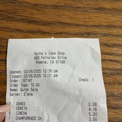 Spike's Cake Shop - $4.16 charge, didn't get my full order. When I called they told me this was my mistake.