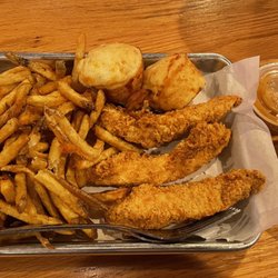 Waldo's Chicken and Beer - 3 piece tenders and fries.  Cheddar biscuits were extra