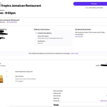 Tafari Tropics Jamaican Restaurant - Proof of purchase - Caribbean Near Me - Bloomfield, New Jersey