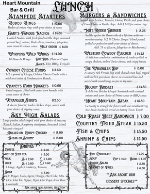 Menu photo 2 Heart Mountain Bar & Grill Cody, WY Menu photo 2 Heart Mountain Bar & Grill Cody, WY