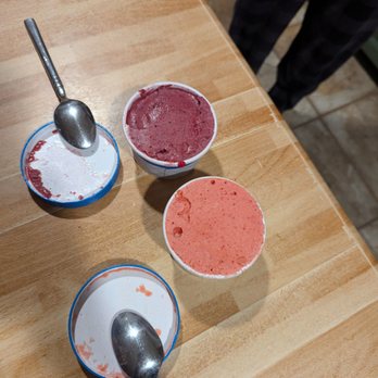 Gelato Paradiso - To-go containers at home. Darker one is mixed berry. The other is strawberry. SO GOOD!! - Gelato Near Me - Newport Beach, California