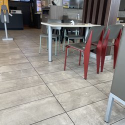 Fries and dirty table.