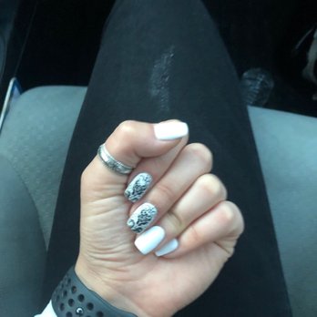 Diamond Nails and Spa - Matte white dip with tin foil design - Nail Salons Near Me - Riverside, California Diamond Nails and Spa - Matte white dip with tin foil design - Nail Salons Near Me - Riverside, California