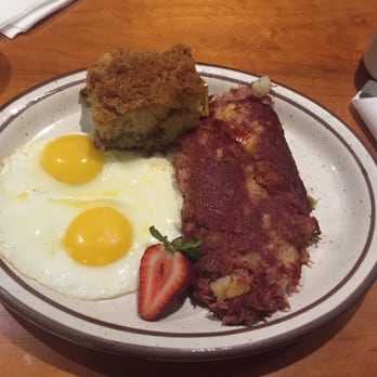 Echo Lake Cafe - Corned beef hash sunny side eggs and cinnamon coffee cake. - Cafes Near Me - Bigfork, Montana