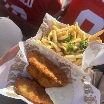 Levi's Stadium - Chicken tenders (3pc) for $12, "garlic" fries for $8.50 - Stadiums & Arenas Near Me - Santa Clara, California