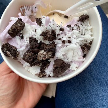Cherry on Top - Vanilla and Ube with coconut and Oreos - Ice Cream & Frozen Yogurt Near Me - Pearl City, Hawaii