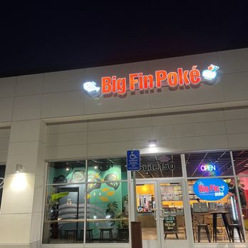 Big Fin Poke - the front of the building at night - Poke Near Me - Westbrook, Maine Big Fin Poke - the front of the building at night - Poke Near Me - Westbrook, Maine